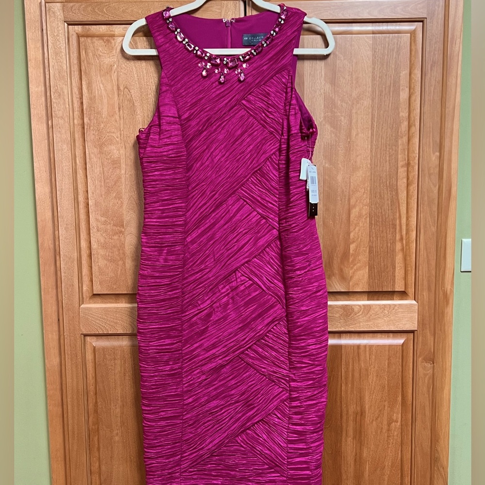 Beautiful fuchsia taffeta dress with jeweled neckline in size 12.  NWT